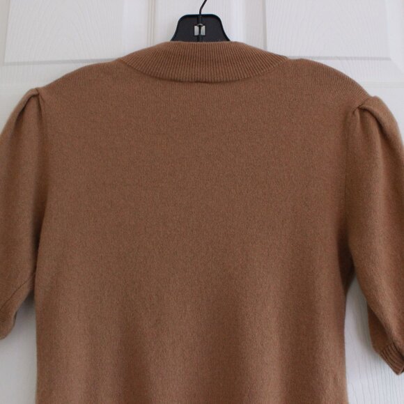 By Anthropologie Wool Cashmere Puff-Sleeve Mock-Neck Sweater in Honey Brown - Picture 10 of 14